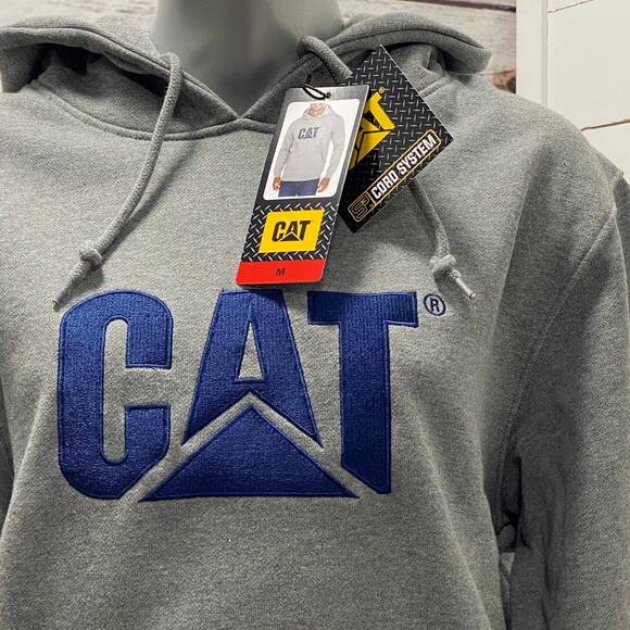 CAT Caterpillar Heavy Machinery Equipment Logo Hoodie Sweatshirt Gray MEDIUM - Picture 2 of 6